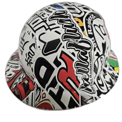 JDM Sticker Bomb Import Drift Missile Custom Hydro Dipped Full Brim Hard Hat - Back View