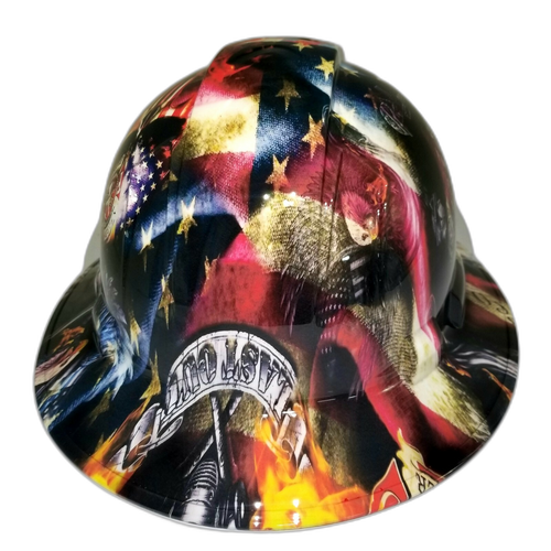 Firefighter First In Last Out Custom Hydro Dipped Full Brim Hard Hat - Back View
