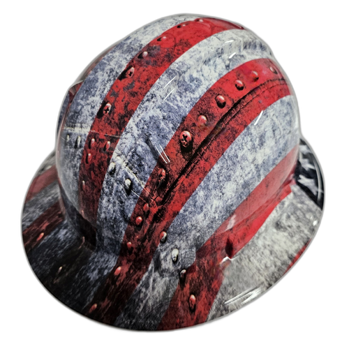 American Metal USA Flag American Custom Hydro Dipped Full Brim Hard Hat - Back View