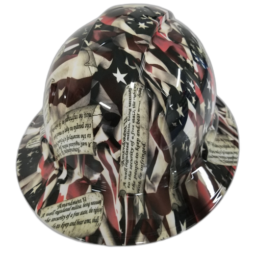 Constitutional Amendments USA 2Nd Custom Hydro Dipped Full Brim Hard Hat - Back View