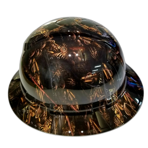 Steampunk Grim Reaper Custom Hydro Dipped Full Brim Hard Hat - Back View