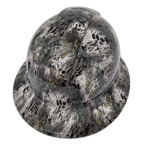 Kryptik Snow Winter Camo Custom Hydro Dipped Full Brim Hard Hat - Back View