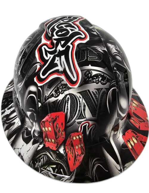 Laugh Now Cry Later Hardcore American Custom Hydro Dipped Full Brim Hard Hat - Back View