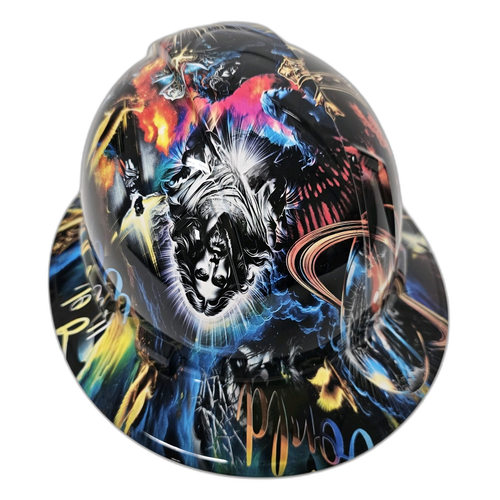 Jesus Light Of The World Full Color Nice Custom Hydro Dipped Full Brim Hard Hat - Back View