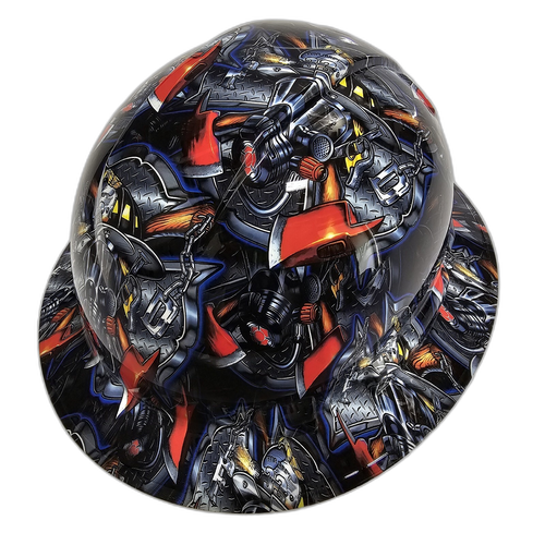 Heavy Duty Fireman F/D Clean Custom Hydro Dipped Full Brim Hard Hat - Back View