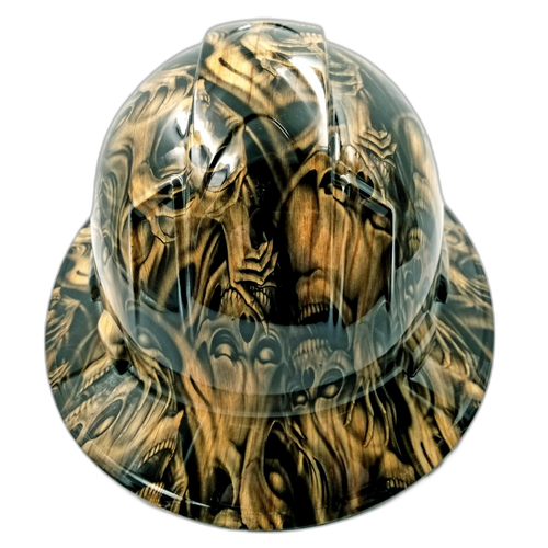 Petrified Wood Dead Wood Skulls Custom Hydro Dipped Full Brim Hard Hat - Back View