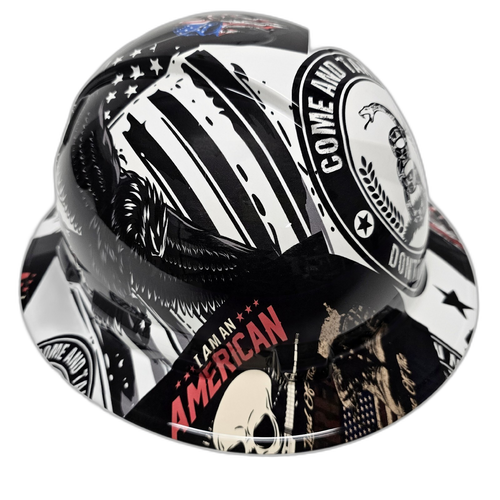 Patriot Come And Take It Sticker Bomb Custom Hydro Dipped Full Brim Hard Hat - Back View