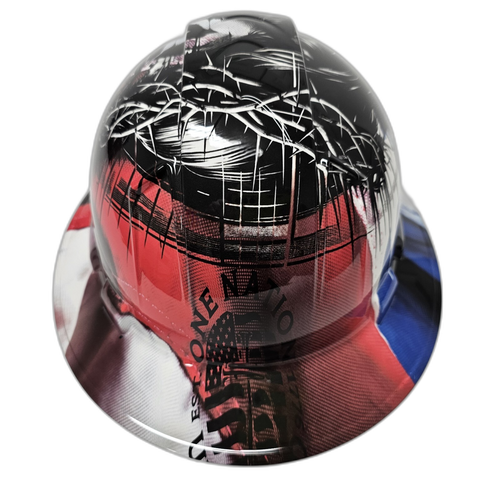 Jesus One Nation Under God Custom Hydro Dipped Full Brim Hard Hat - Back View