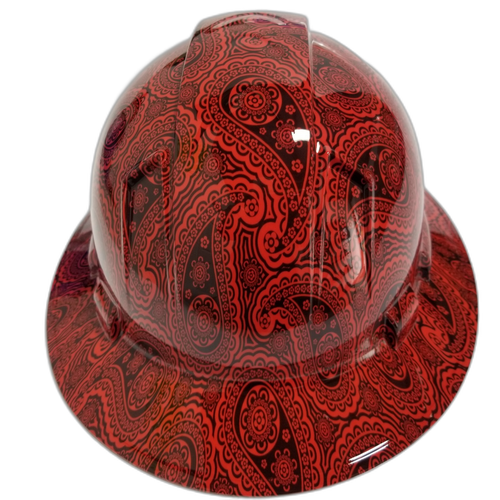 True Red Bandana Print Color Custom Hydro Dipped Full Brim Hard Hat - Back View