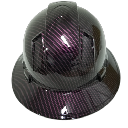 Purple Carbon Fiber Straight Lace Custom Hydro Dipped Full Brim Hard Hat - Back View