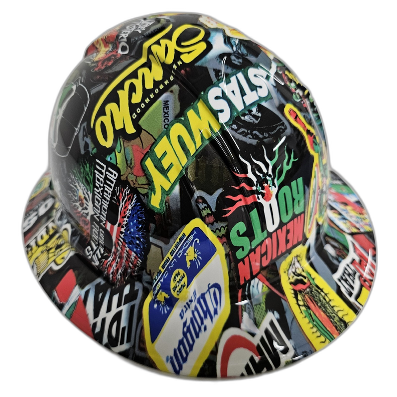 Mexican Lucha Libre Sticker Bomb hard hat back view