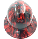 Red Hades Evil Skull Custom Hydro Dipped Full Brim Hard Hat - Back View