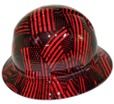 Candy Red USA Flag Firemans Flag Custom Hydro Dipped Full Brim Hard Hat - Back View
