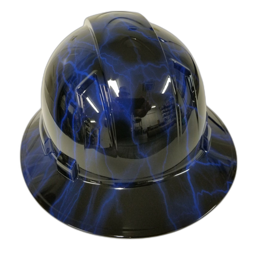 Blue Lightning Custom Hydro Dipped Full Brim Hard Hat - Back View