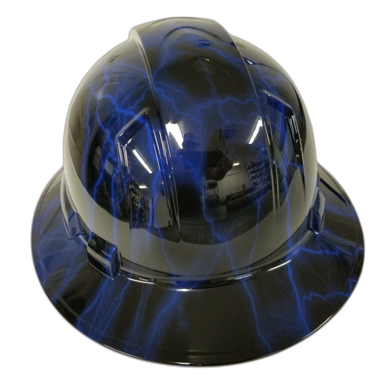 Blue Lightning Storm hard hat back view