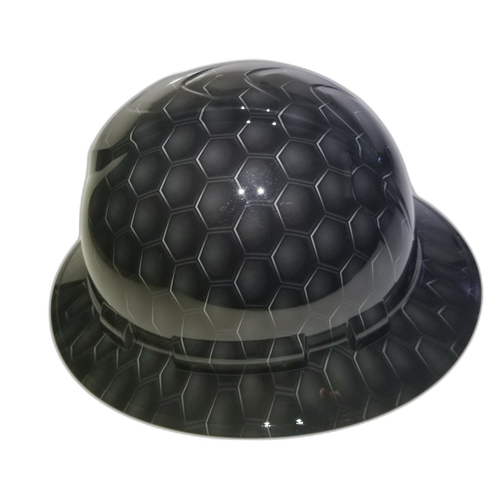 3D Gray Hex Carbon Deep 3D Effects Custom Hydro Dipped Full Brim Hard Hat - Back View