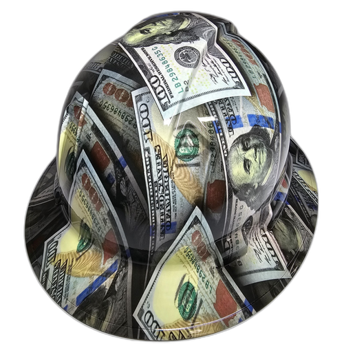 Big Money Grip Benjamin's 100's Custom Hydro Dipped Full Brim Hard Hat - Back View