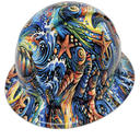 Underwater Sea Turtles Ocean Color Custom Hydro Dipped Full Brim Hard Hat - Back View