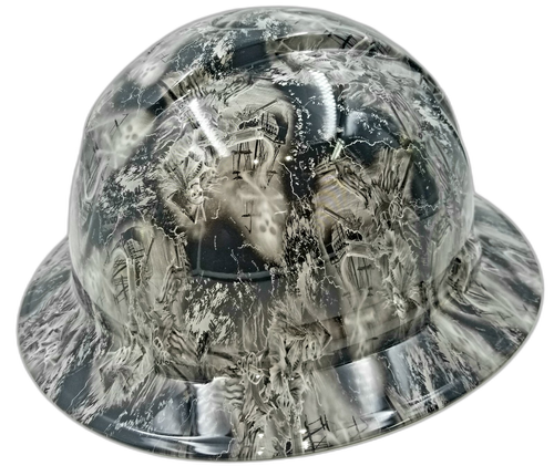 Pirate Skulls From The Grave Custom Hydro Dipped Full Brim Hard Hat - Back View