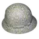 Green Pinstripe Paisleys Custom Hydro Dipped Full Brim Hard Hat - Back View