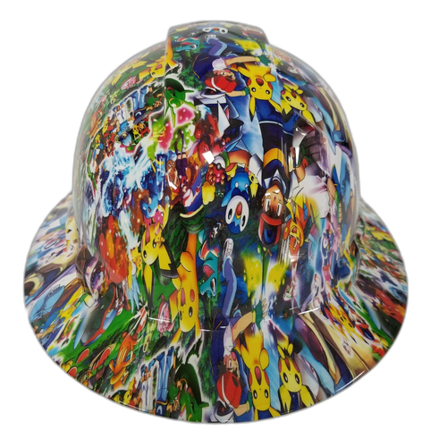 Cartoon Sticker Bomb Custom Hydro Dipped Full Brim Hard Hat - Right Side View