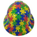 Autism Awareness Puzzle Pieces Custom Hydro Dipped Full Brim Hard Hat - Back View