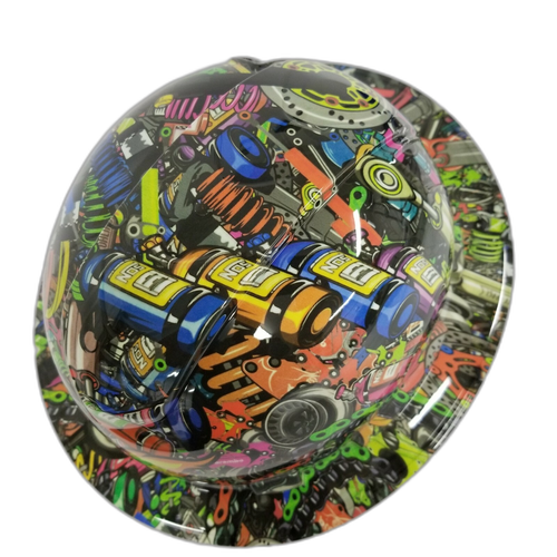 Tuner Sticker Bomb Turbo Nos Custom Hydro Dipped Full Brim Hard Hat - Back View