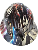 American Grim Reaper USA Flag Waving Custom Hydro Dipped Full Brim Hard Hat - Back View