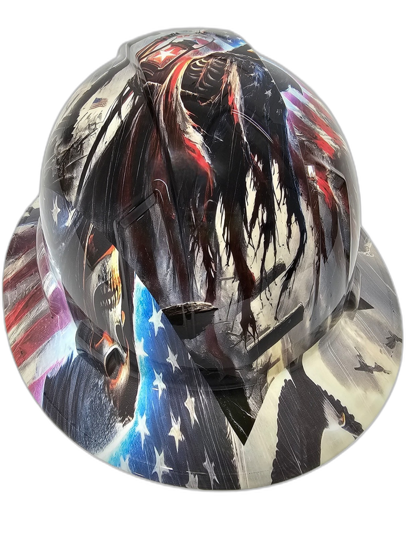 Patriotic Grim Reaper Flag hard hat back view