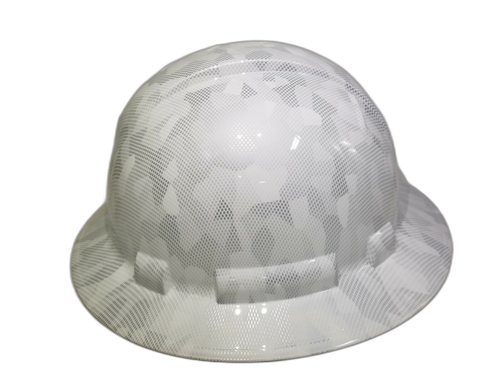 Military Antarctica Digital Camo Custom Hydro Dipped Full Brim Hard Hat - Back View
