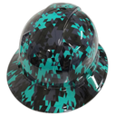 Turquoise Teal Abstract Tactical Camo Custom Hydro Dipped Full Brim Hard Hat - Back View