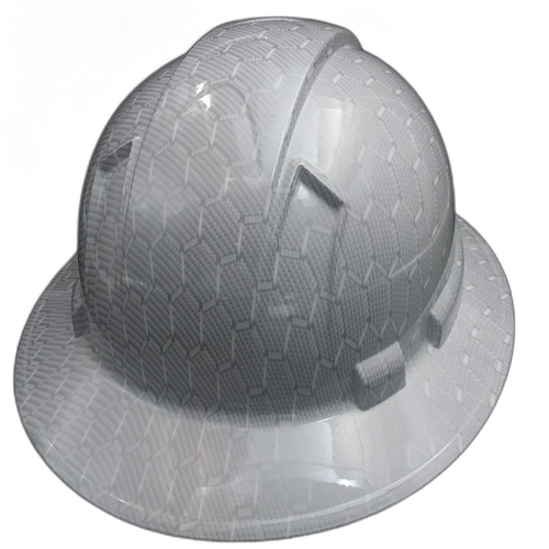 White Hex Carbon Fiber Custom Hydro Dipped Full Brim Hard Hat - Back View