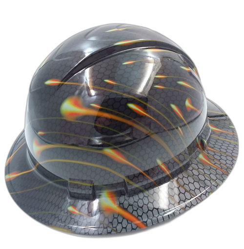 Honeycomb Carbon Custom Hydro Dipped Full Brim Hard Hat - Back View