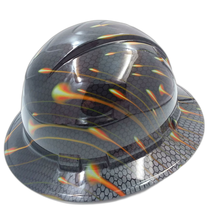 Honeycomb Carbon Fiber Flames hard hat back view