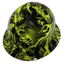 Lime Green After Death Custom Hydro Dipped Full Brim Hard Hat - Back View