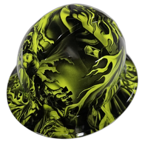 Lime Green After Death Custom Hydro Dipped Full Brim Hard Hat - Back View