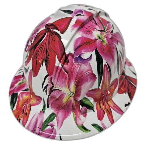Stargazer Lillies Flowers Custom Hydro Dipped Full Brim Hard Hat - Back View