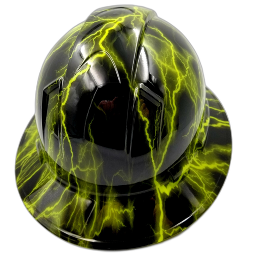 Lime Lightning Custom Hydro Dipped Full Brim Hard Hat - Back View