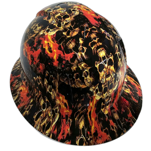 Gate of Skulls Stacked Evil Custom Hydro Dipped Full Brim Hard Hat - Back View