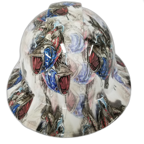 American Bass Fisherman USA Proud Custom Hydro Dipped Full Brim Hard Hat - Back View