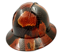 Red Boa Snake Skin Anaconda Custom Hydro Dipped Full Brim Hard Hat - Back View