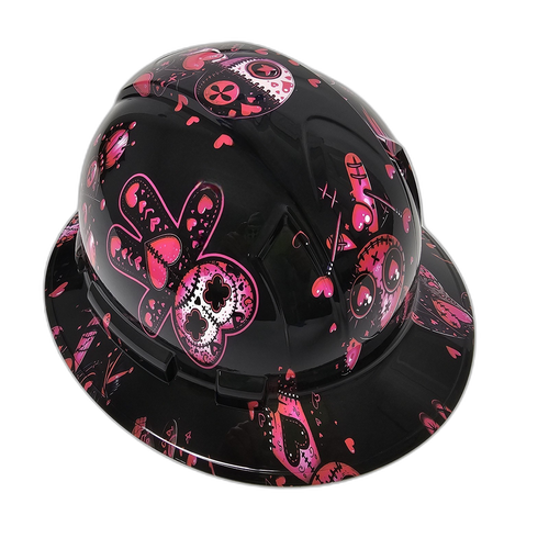 Hot Pink Voodoo Dolls Custom Hydro Dipped Full Brim Hard Hat - Back View