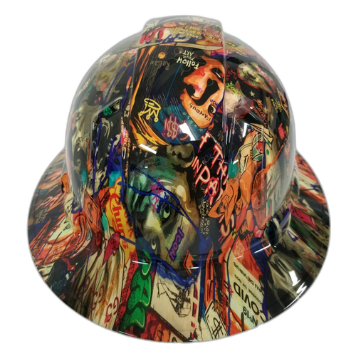 Pop Art Davinci Sticker Bomb Custom Hydro Dipped Full Brim Hard Hat - Back View