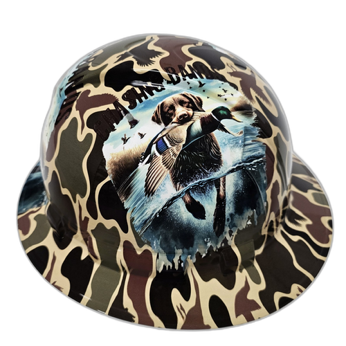 Drake Duck Hunter Chasing Bands Custom Hydro Dipped Full Brim Hard Hat - Back View