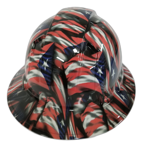 Puerto Rico Flag Design Custom Hydro Dipped Full Brim Hard Hat - Back View