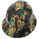 Sunflower Cross With Butterflies Custom Hydro Dipped Full Brim Hard Hat - Back View