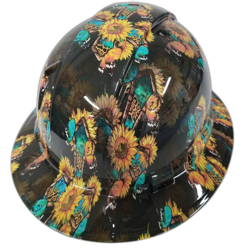 Sunflower Leopard Cross Butterfly hard hat back view