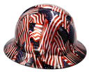 USA Flag American Flag Custom Hydro Dipped Full Brim Hard Hat - Back View