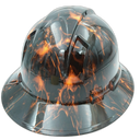 Dark Raiser Skulls Hi Vis Orange Custom Hydro Dipped Full Brim Hard Hat - Back View