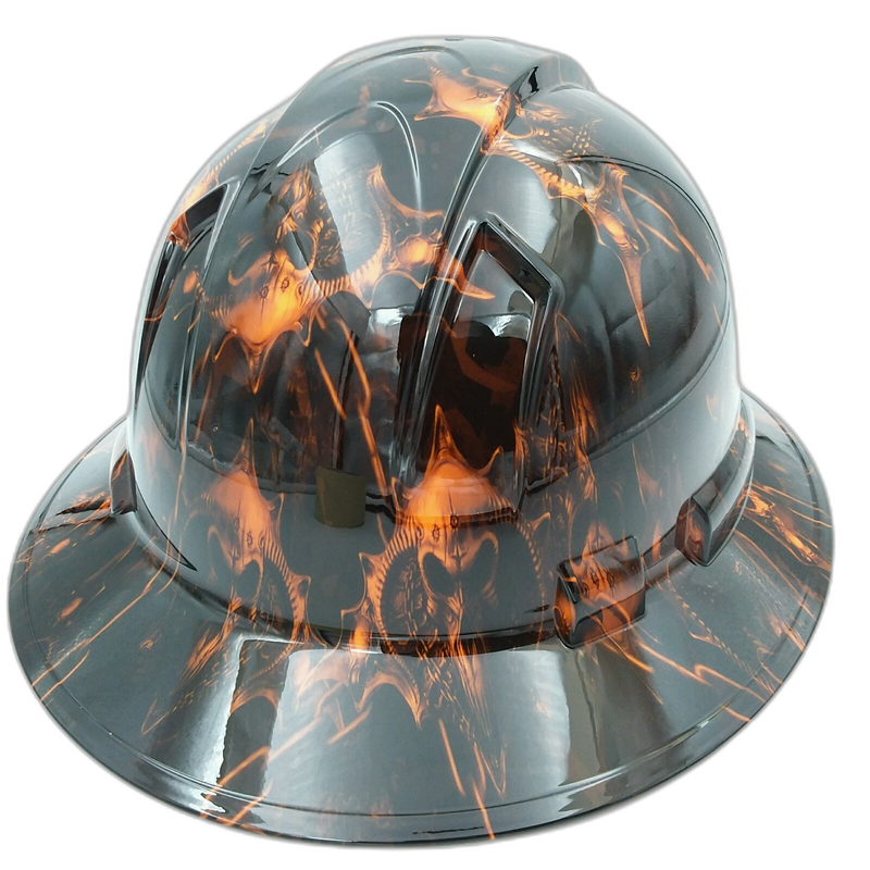 Hi-Vis Orange Demon Skulls hard hat back view